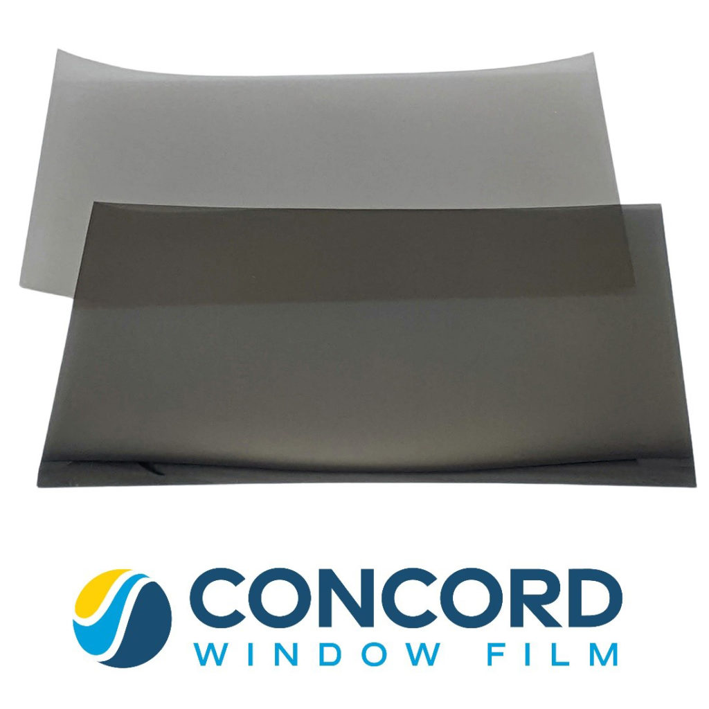 Interior and exterior side of dual-reflective window film side by side