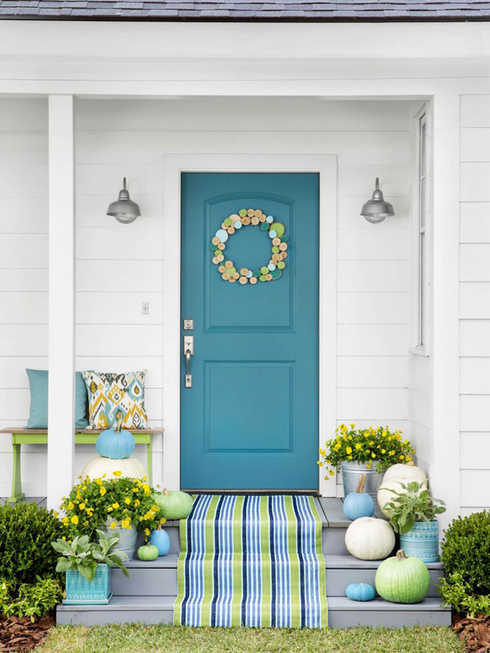 Bright blue painted front door
