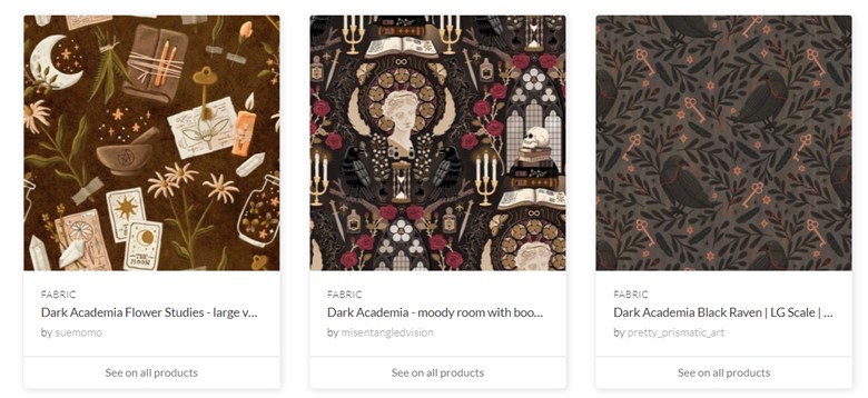 Three examples of Spoonflower Wallpeper with dark academia aesthetic