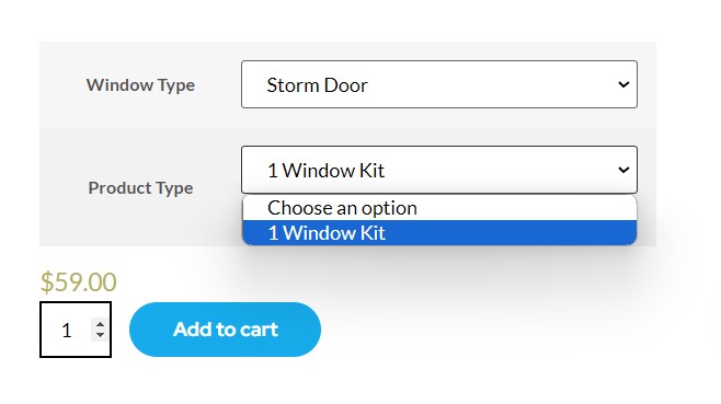 Screenshot of ComforTech Ceramic Series Window Film Order Screen showing how to choose 1 kit of storm door film kits