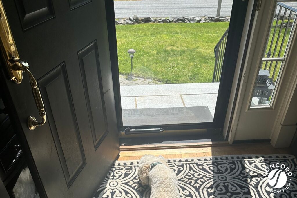 Photo Of A Front Entryway With The Front Door Open Revealing A Full Glass Storm Door For A Post On Storm Door Window Film Kits.