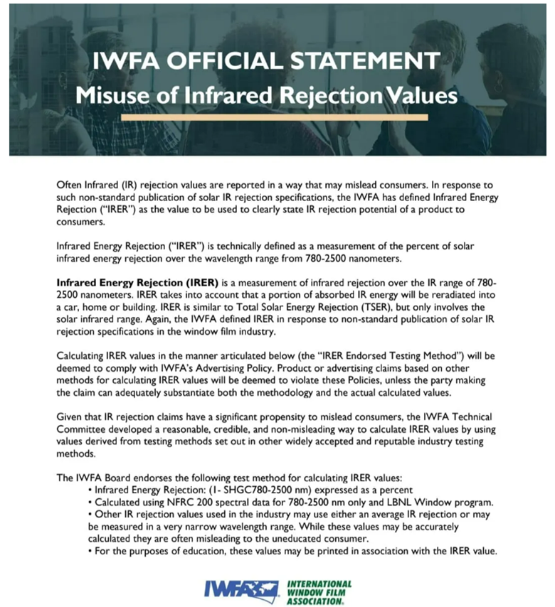 IWFA guidance on infrared radiation and window film