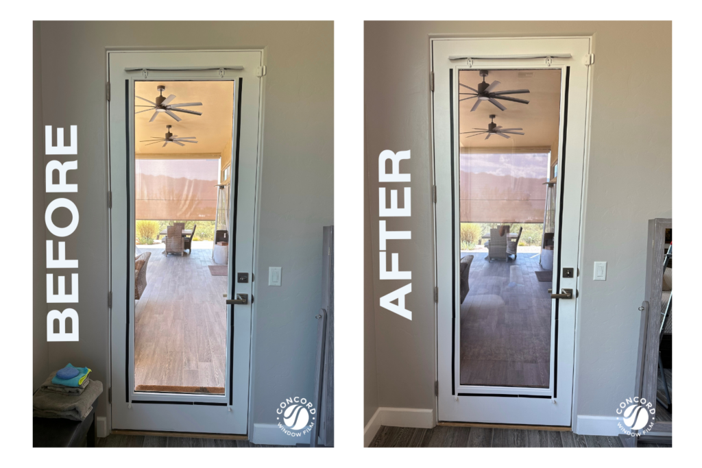Home Window Film Case Study Before And After Photo Of Single Exterior Glass Door