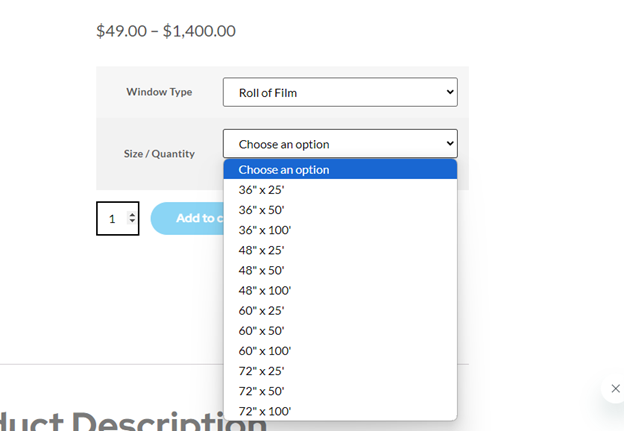 A Screenshot Of A Comfortech Ceramic Series Product Page On Windowfilm.com Showing How To Order Window Tint Rolls