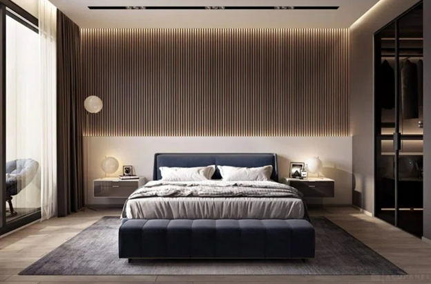Photo Of Acoustic Wood Paneling In A Bedroom For A Blog Post Entitled Transform Your Home In 2025