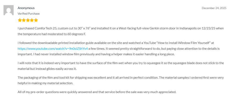 Custom Cut Window Film Review From Anonymous