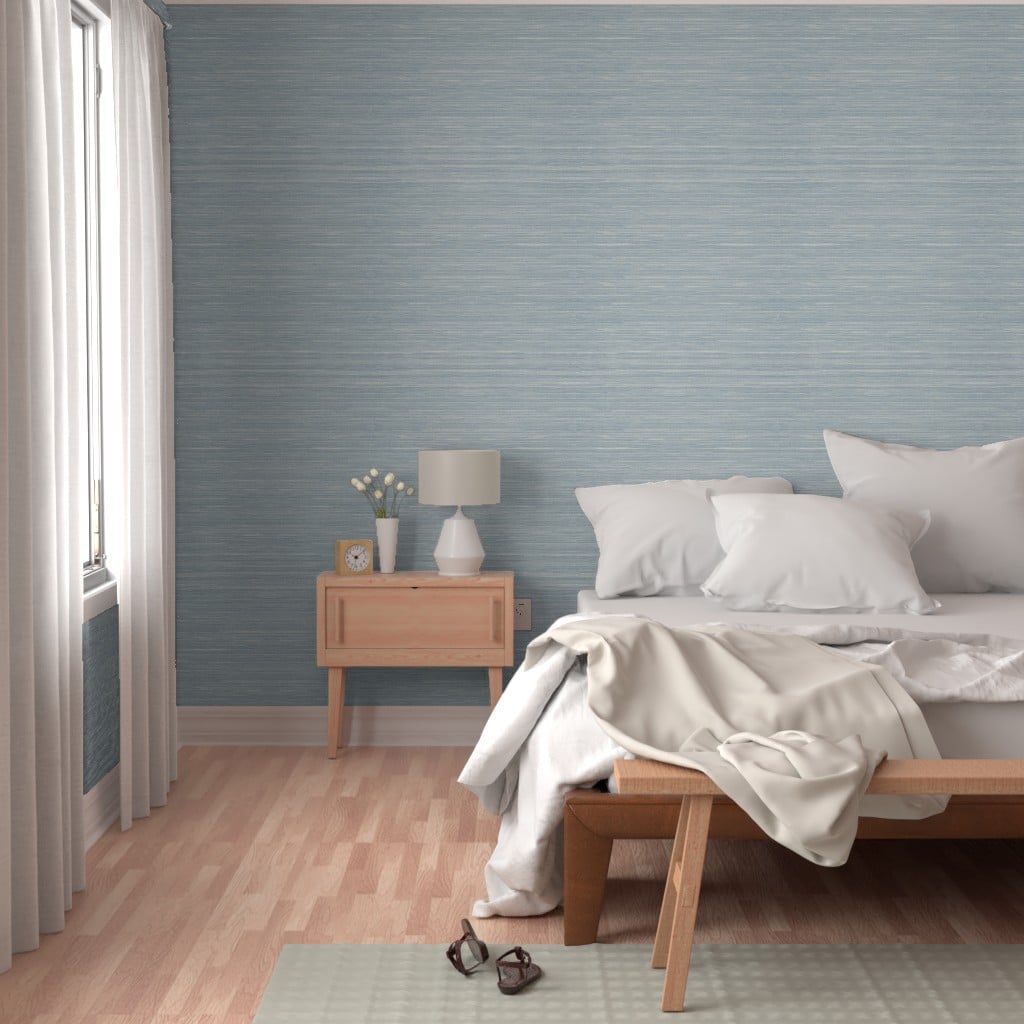 Photo Of A Room With Blue Grasscloth Peel And Stick Wallpaper For A Post Entitled 5 Easy Diy Home Improvement Projects